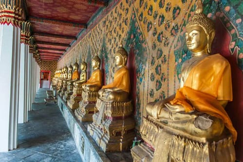 bouddha alignes cloitre wat arun bangkok