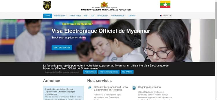 capture ecran site officiel evisa myanmar