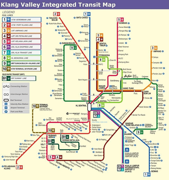 klang-valley-integrated-transit-map kuala lumpur malaisie