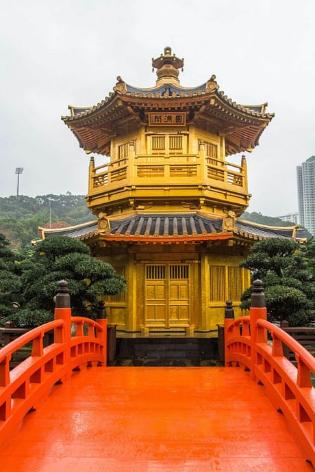 pont rouge pavillon doree jardins nan lian - hong kong